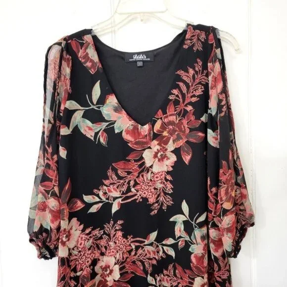 LuLu's Black Floral Chiffon Dress - Picture 4 of 7
